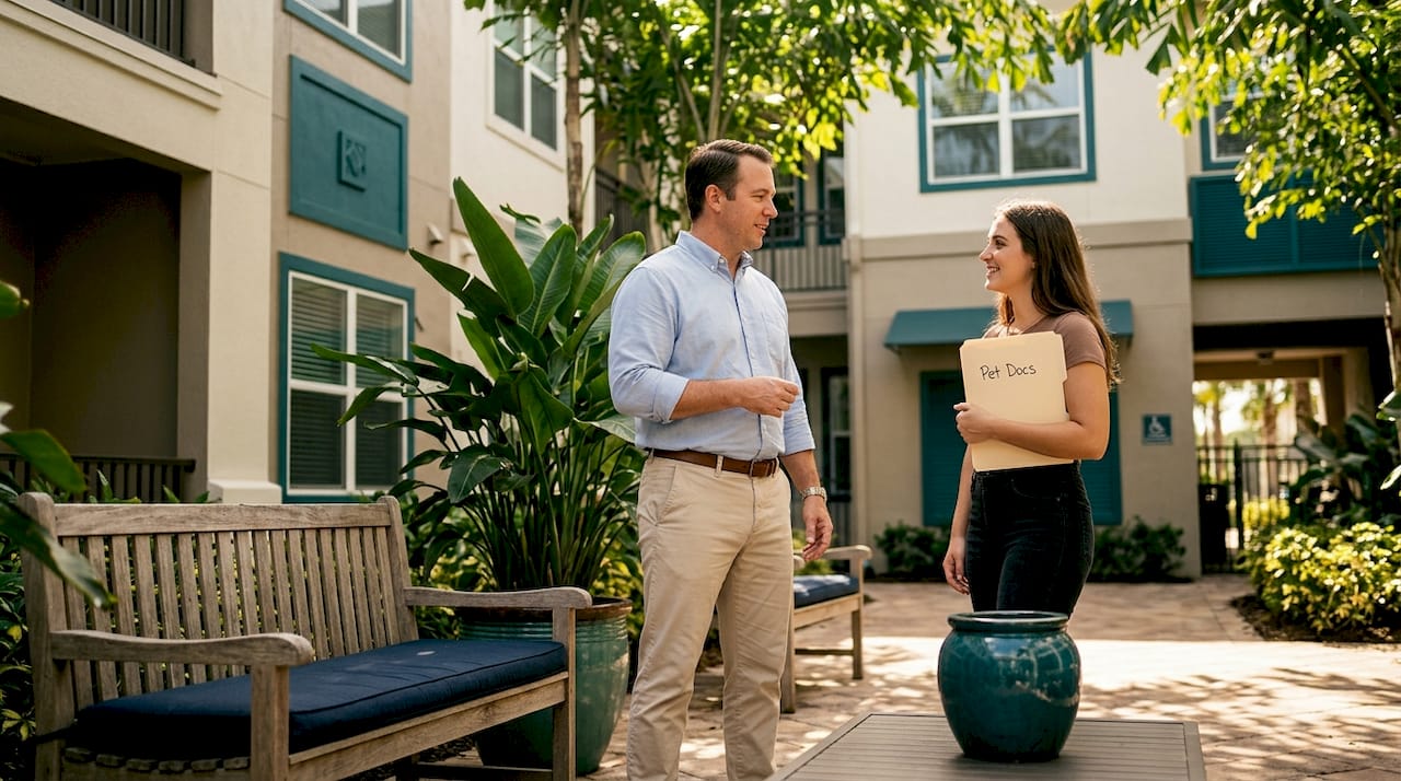 Landlord and tenant discuss pet policy