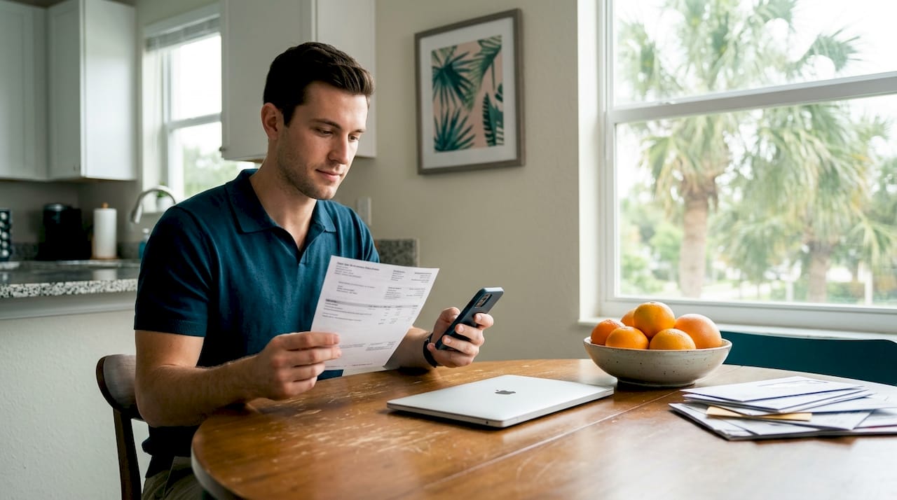 Man at kitchen table simplifying rent bills