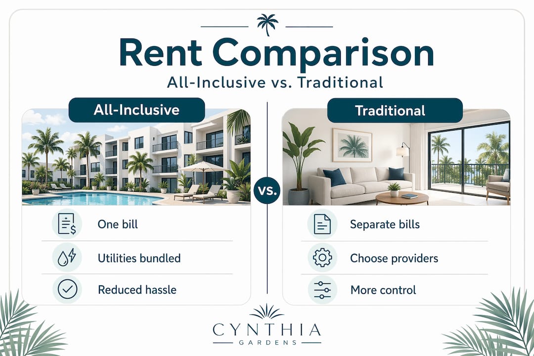 Infographic comparing all-inclusive vs traditional rent