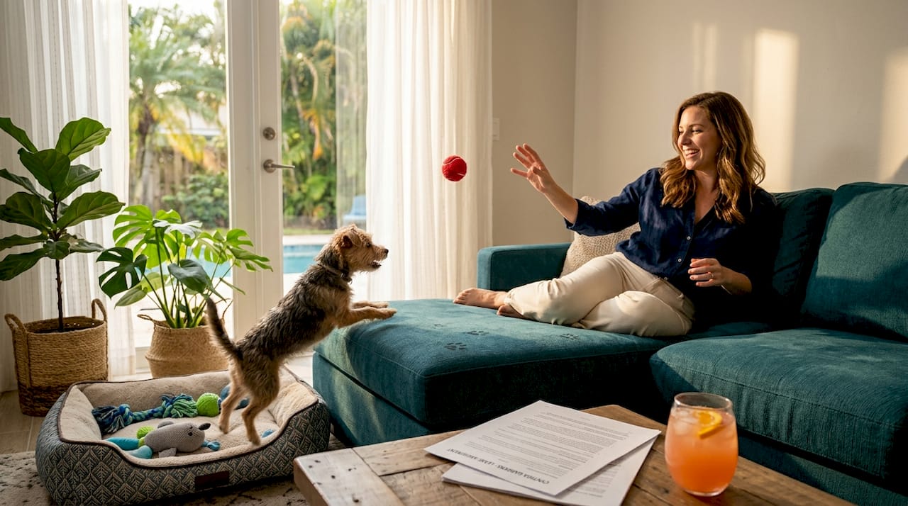 Pet Screening in Rentals: What Every Pet Owner Must Know 1 Tenant playing fetch with dog in apartment