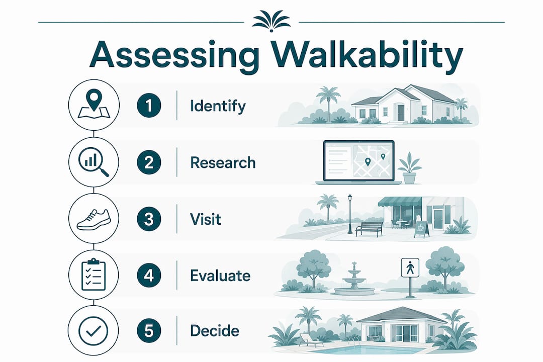 The Role of Walkability in Renting: What Renters Need to Know 2 Infographic outlining steps to assess walkability when renting