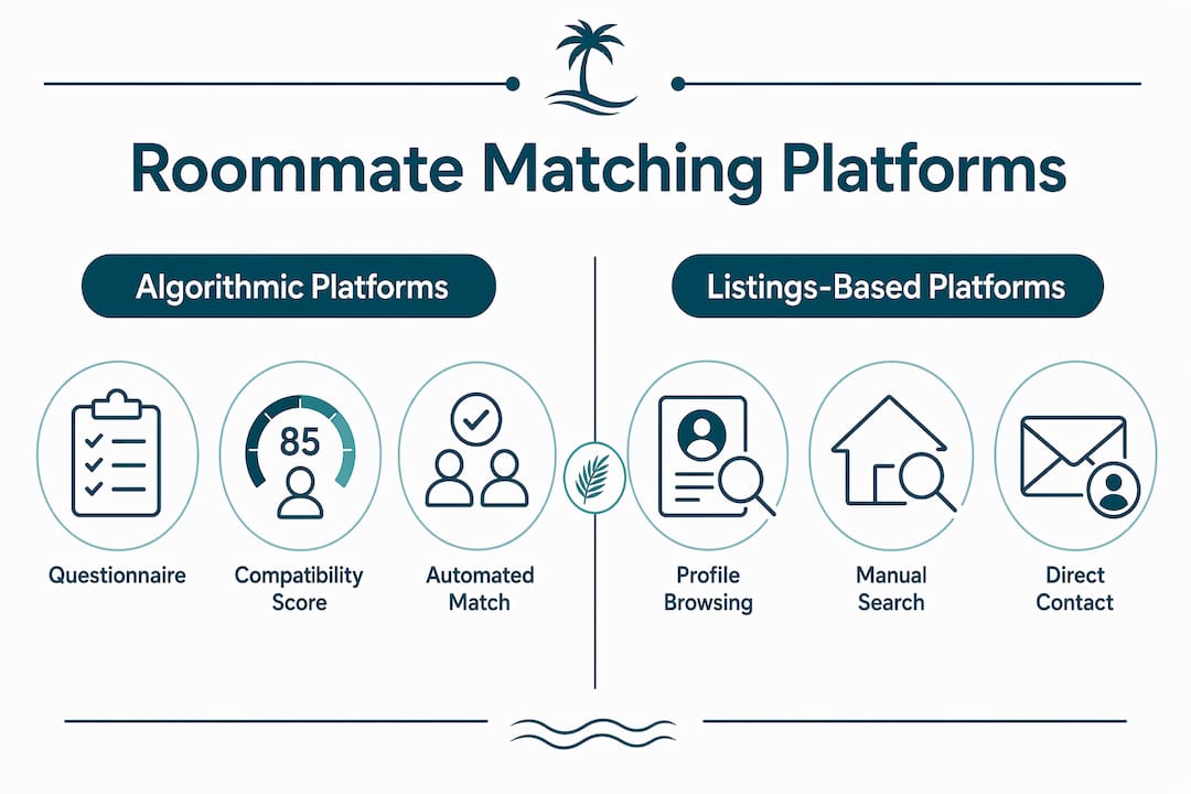 Infographic comparing roommate matching platform types
