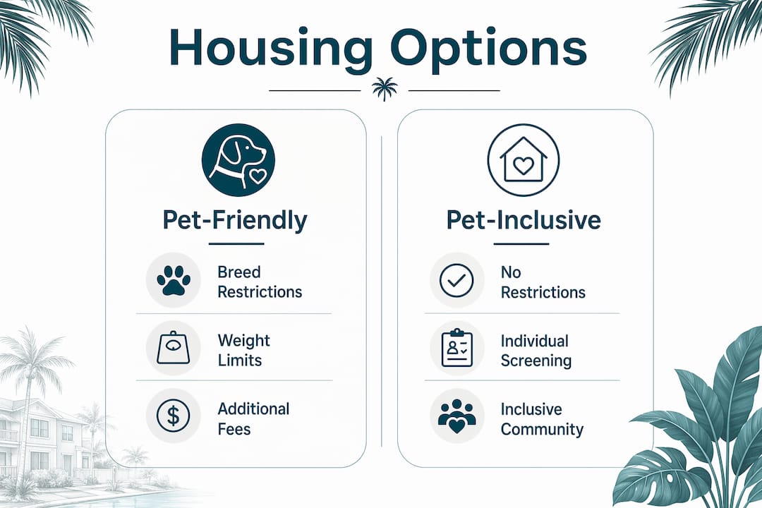 Infographic comparing pet-friendly vs pet-inclusive housing