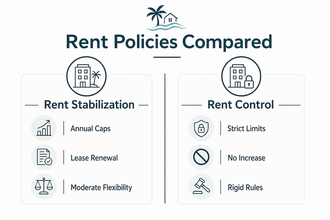 Infographic comparing rent stabilization and rent control