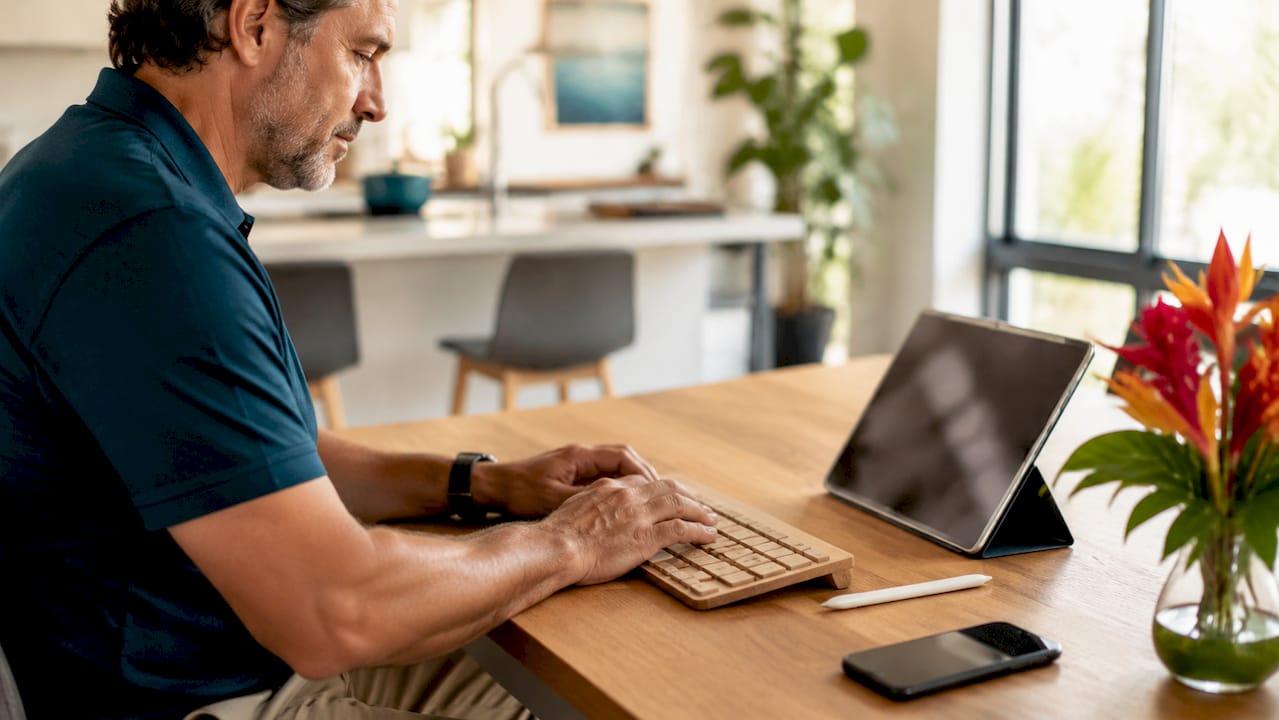 Hands typing on keyboard for leasing operations