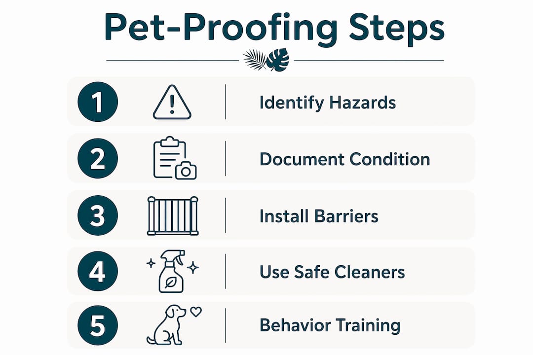 How to Pet-Proof an Apartment for Cat Owners 2 Infographic showing five pet-proofing step stages