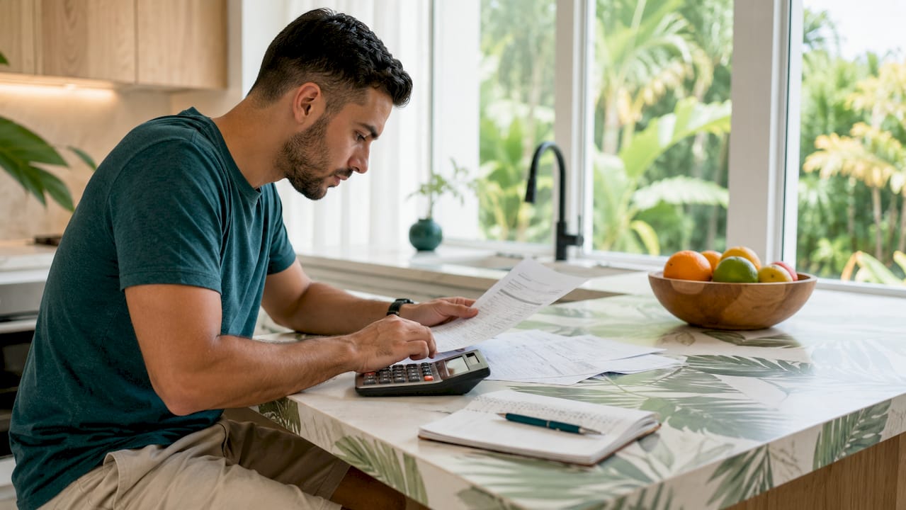 Person calculating apartment rental expenses