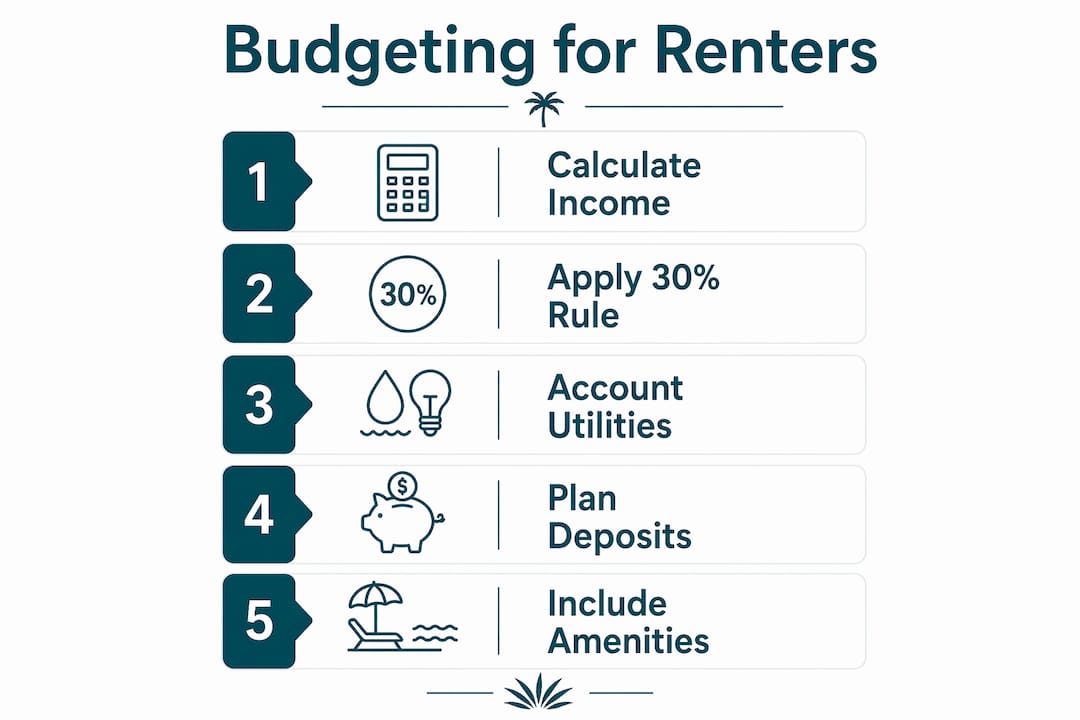 Infographic illustrating step-by-step budgeting for first-time renters