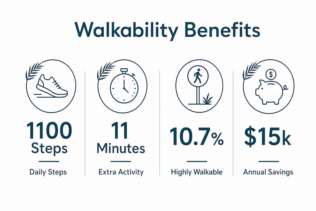 Infographic showing key statistics about walkable neighborhood benefits