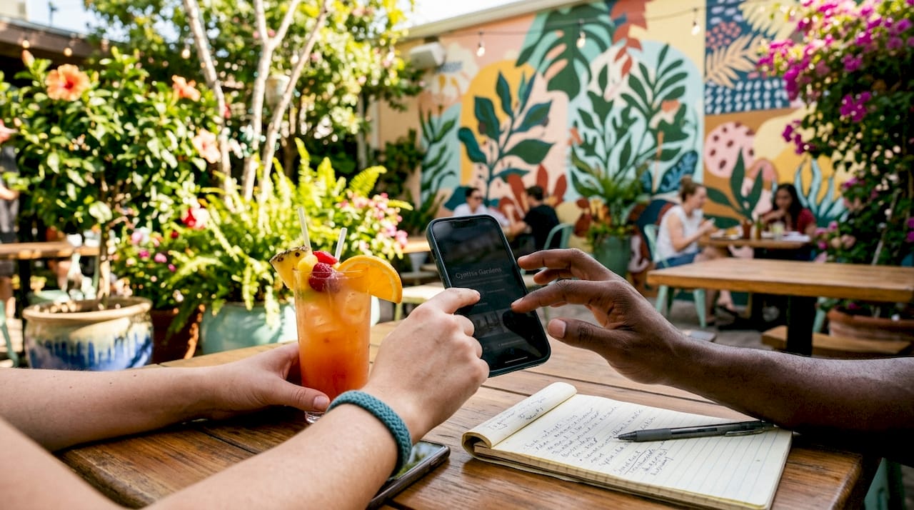 Hands holding smartphone navigating apartment search