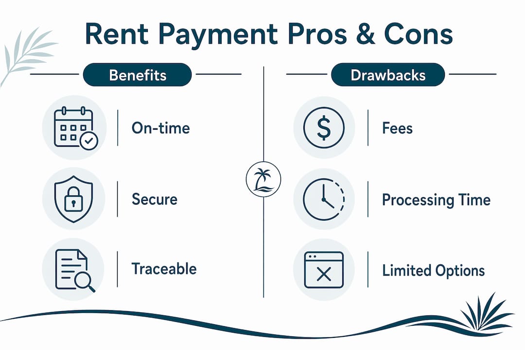 What Is Electronic Rent Payment: 2026 Renter's Guide 2 Infographic comparing benefits and drawbacks of electronic rent payment