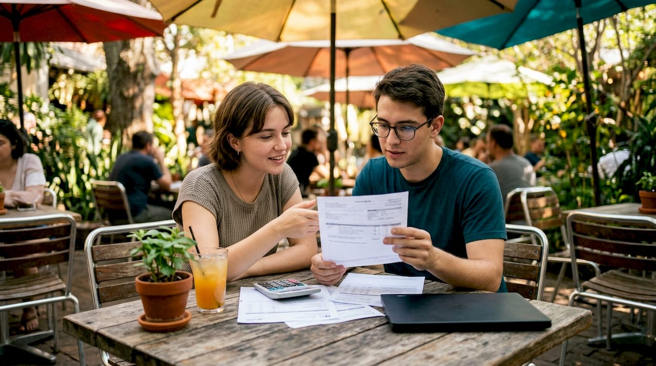 Two students budgeting apartment costs