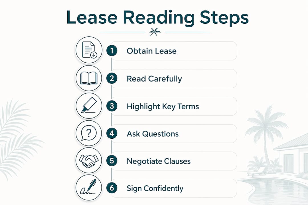 Infographic showing steps to read a lease agreement