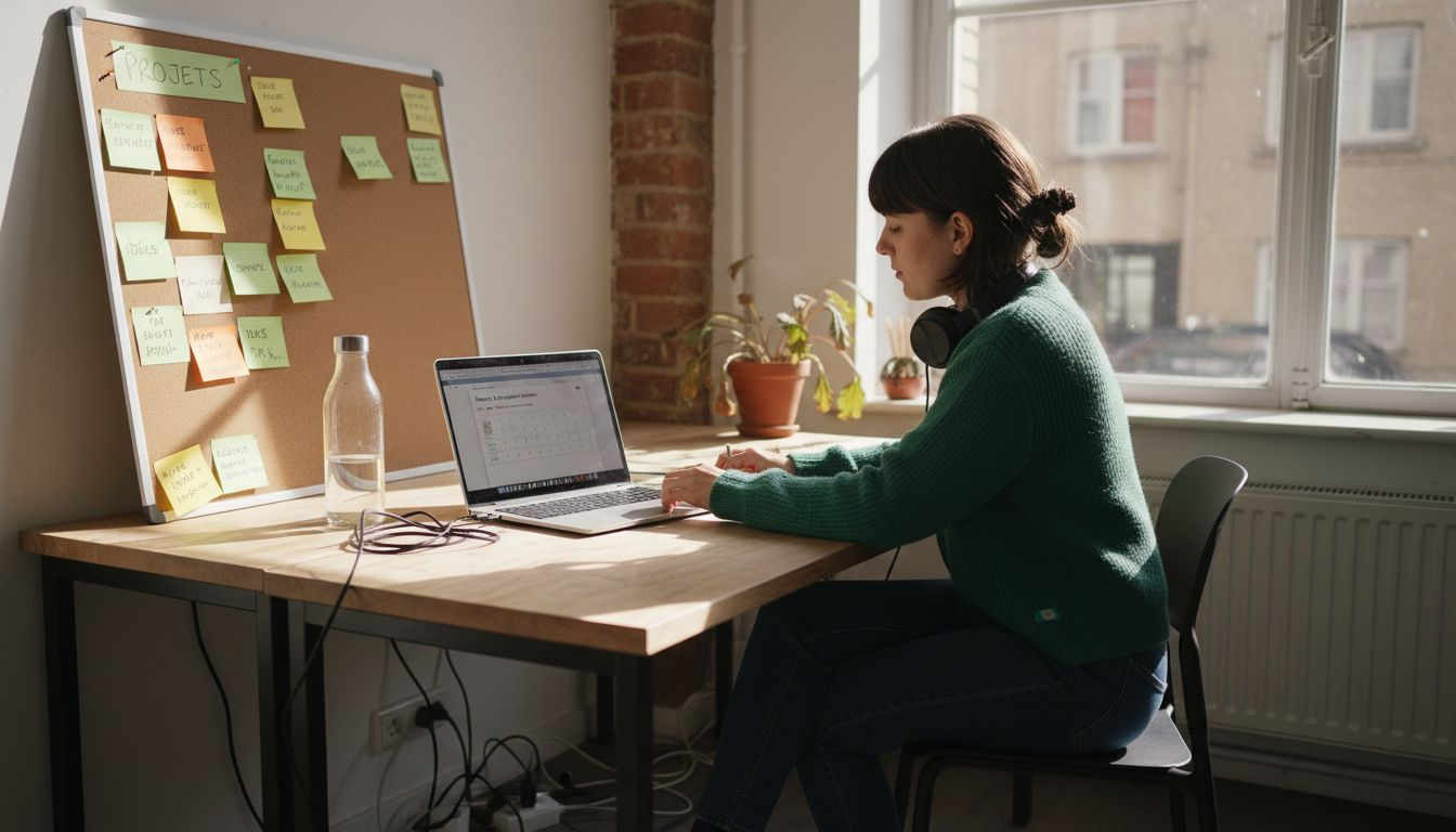 Une femme élabore l’organisation de son projet en disposant des post-it sur un tableau.