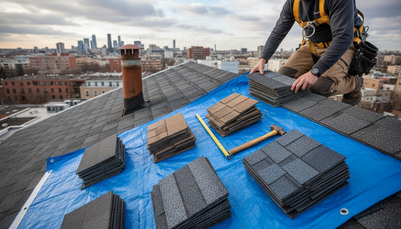 Specialist comparing types of asphalt shingles