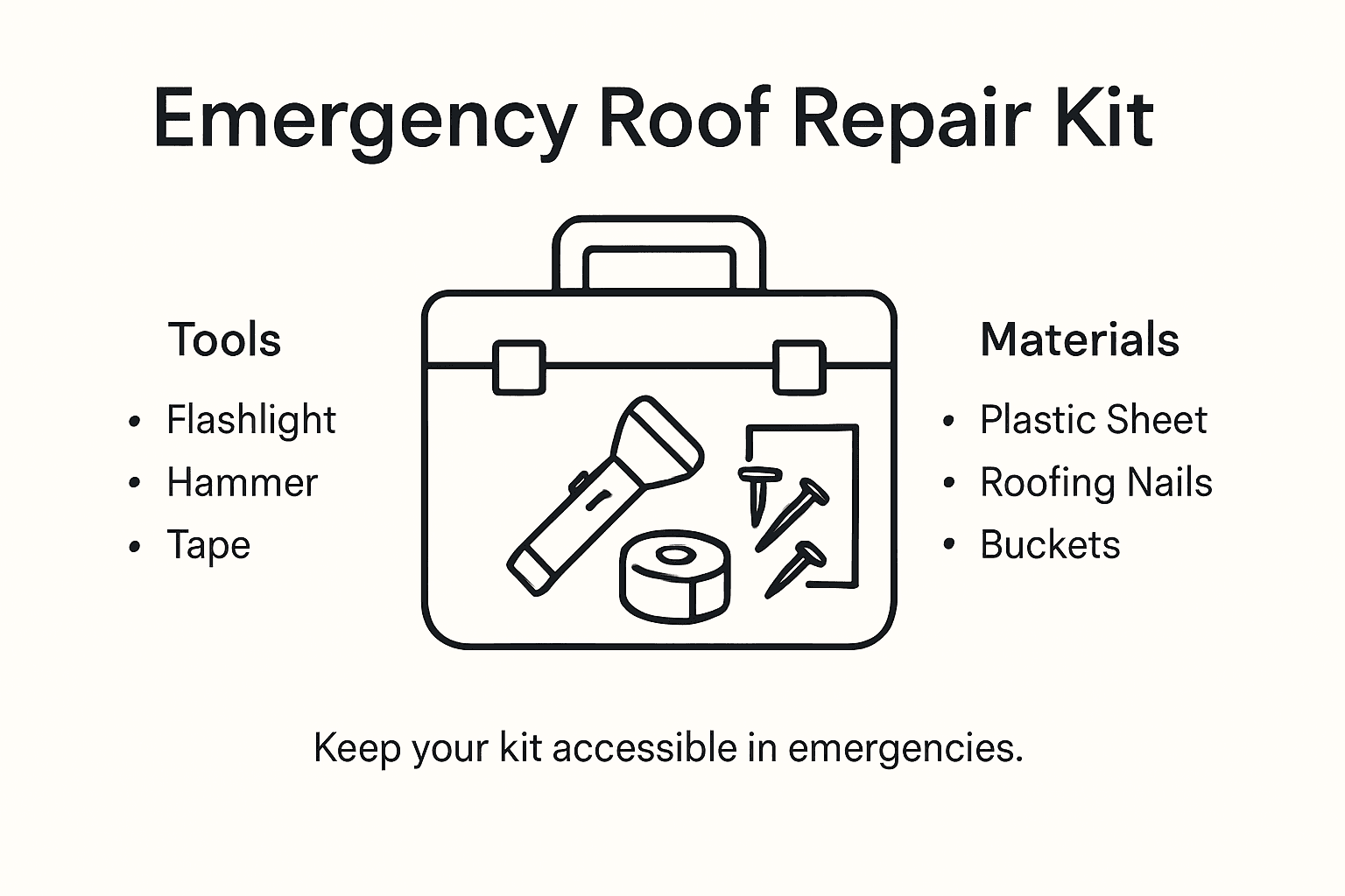 Infographic showing essential roof repair kit