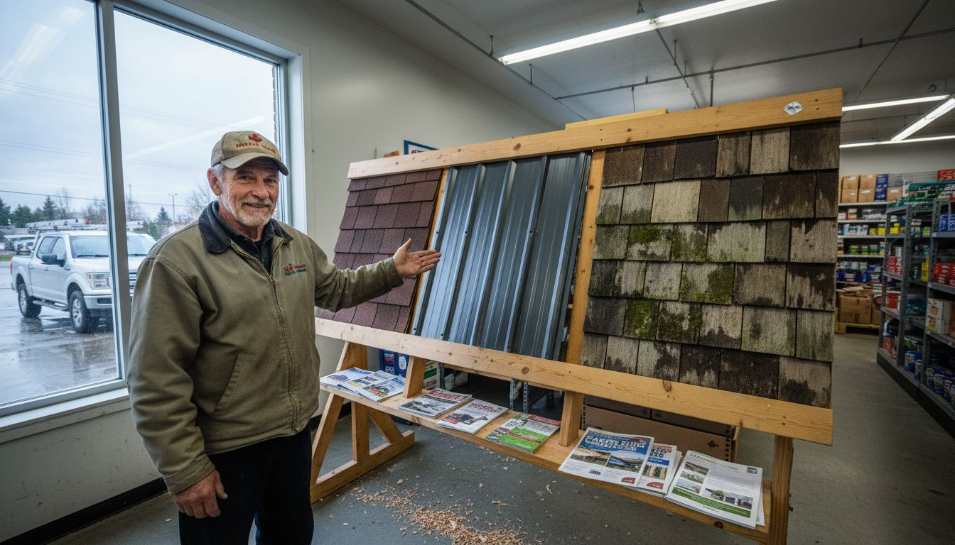 Contractor explaining BC roofing samples