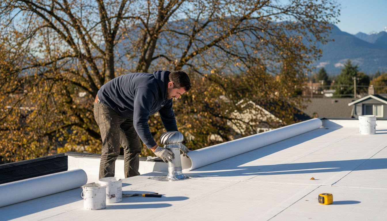 Contractor installing TPO on Vancouver home