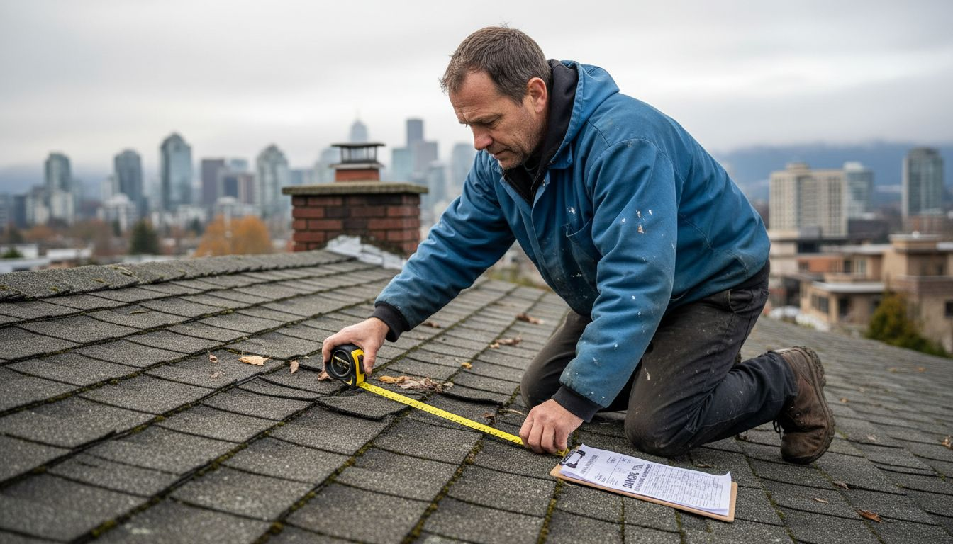 Roofer inspecting Vancouver home roof