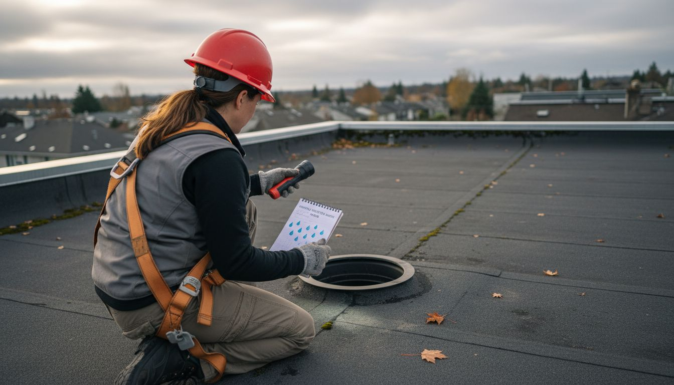 Inspector checking seam on EPDM residential roof