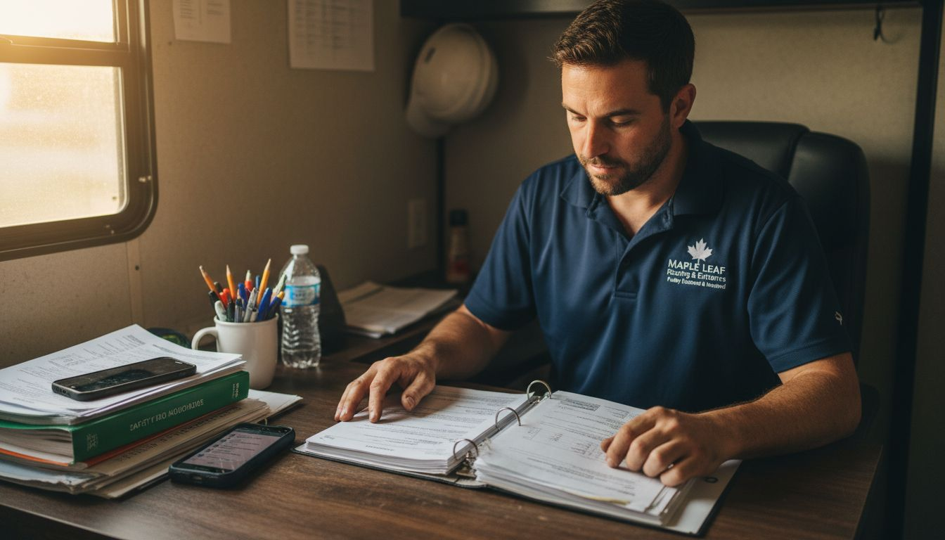 Contractor checking roofing certification documents