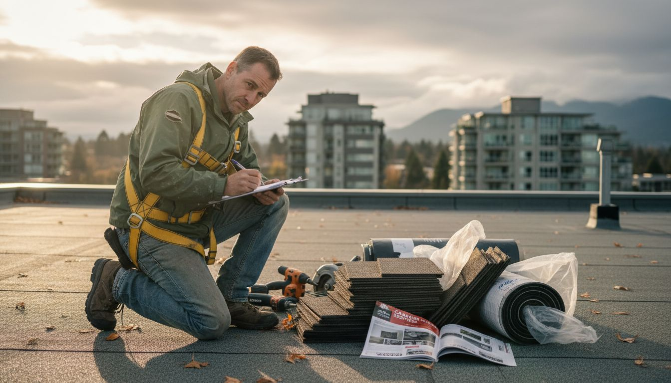 Contractor studying roofing materials samples