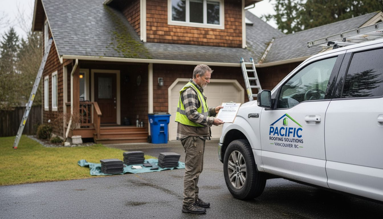 Roofing contractor presents estimate at Vancouver home