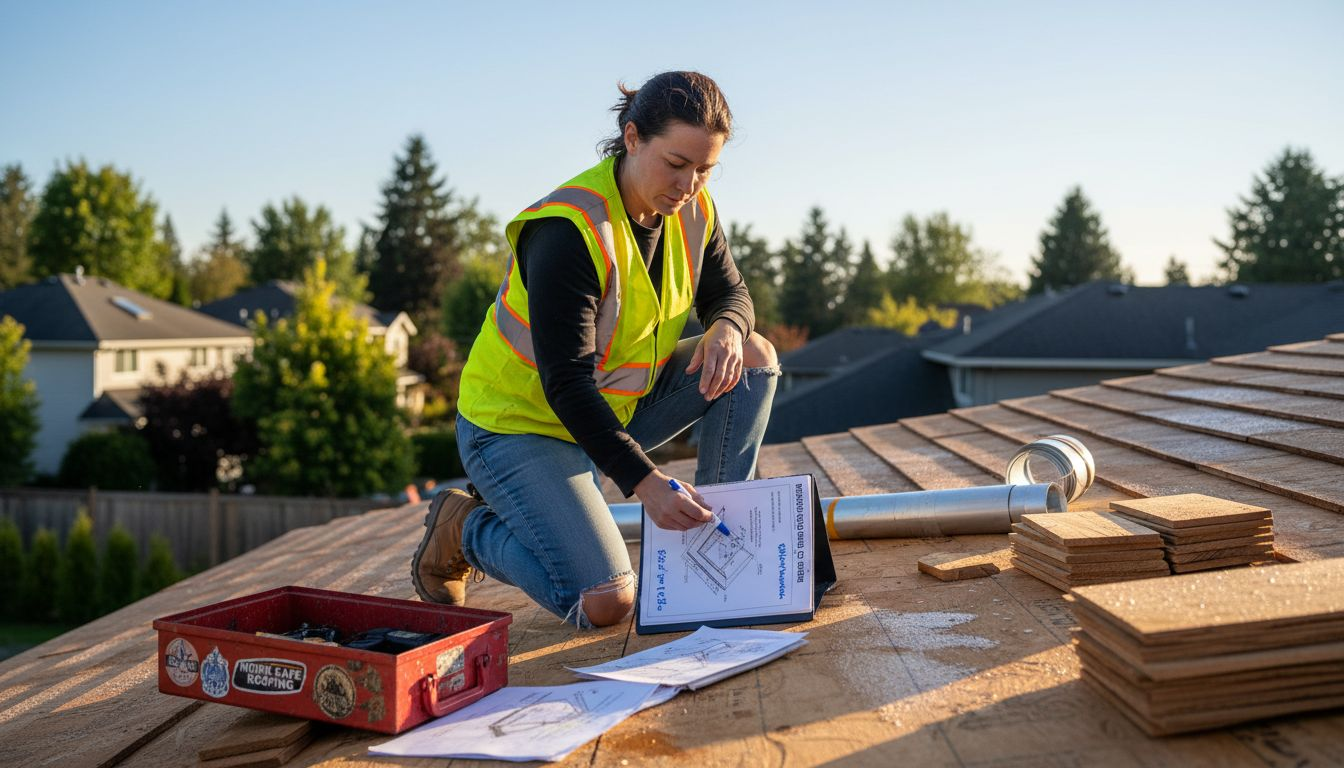 Roofing expert referencing BC code on site