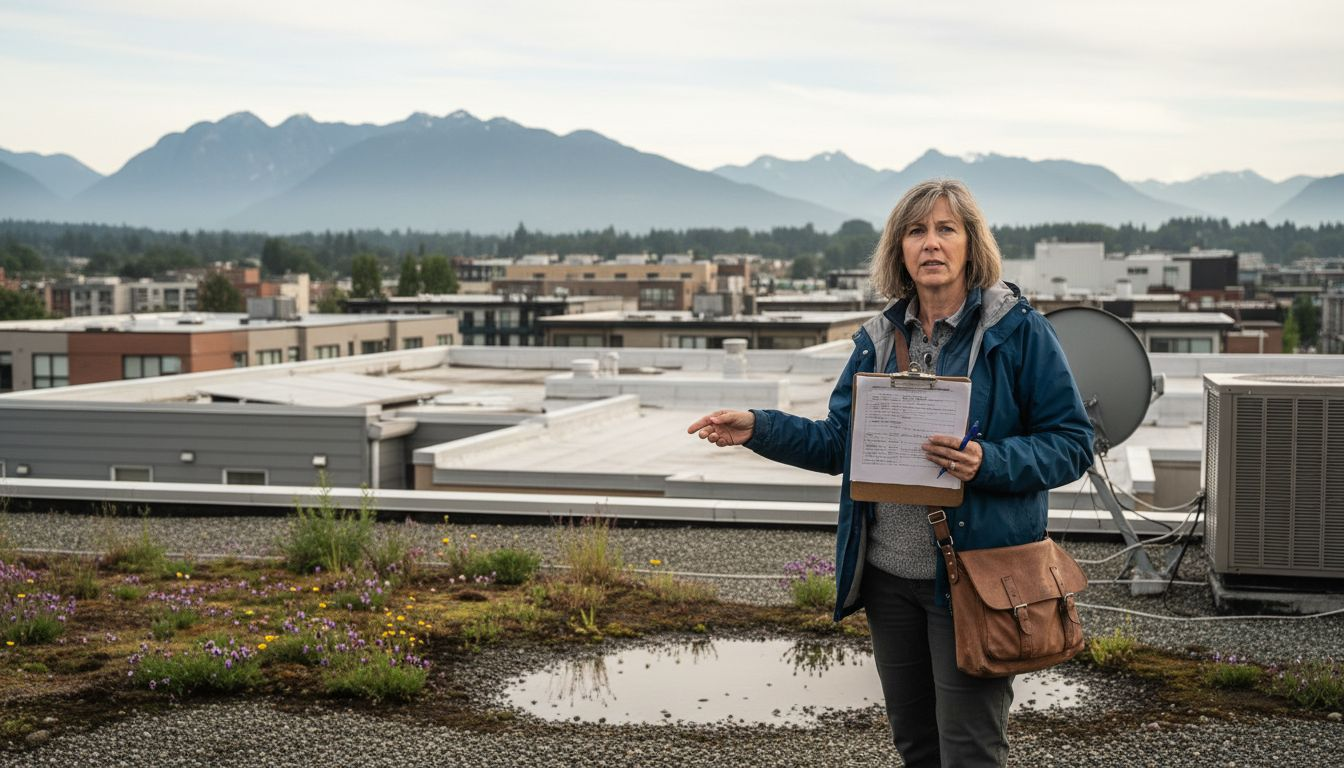 Professional surveying multiple Vancouver flat roof types