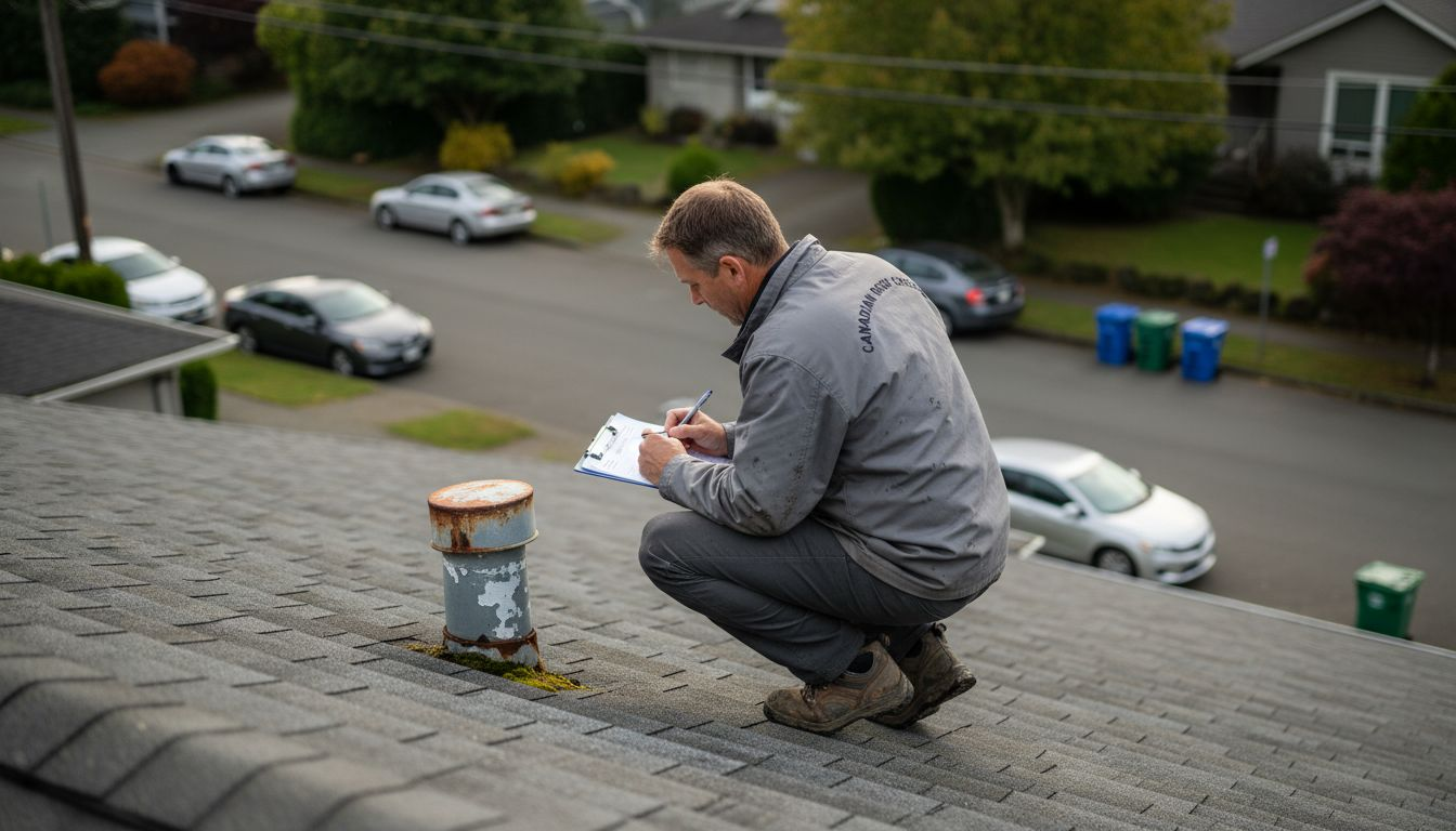 Roof inspector examining Vancouver home roof