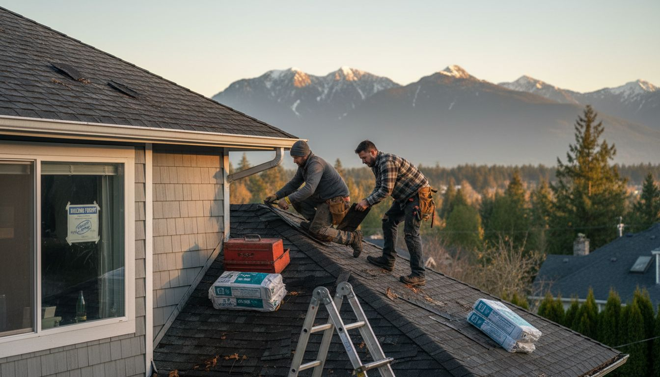 Roofers replacing shingles West Vancouver home
