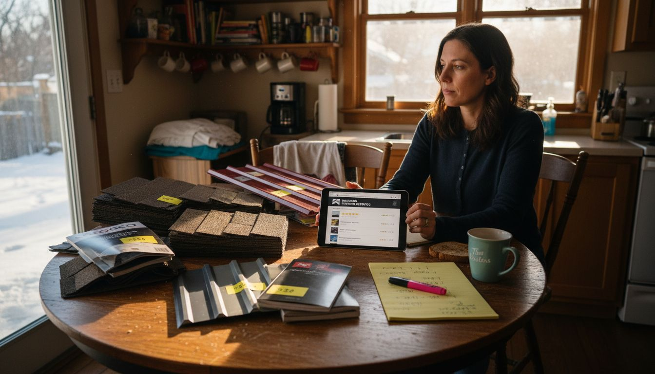 Reviewing roofing costs and material samples