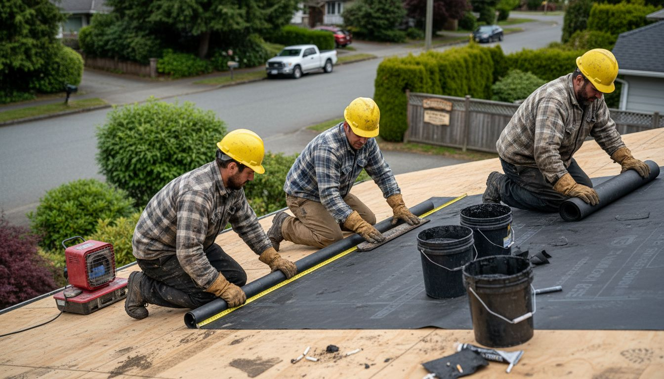Crew installing waterproof membrane in Vancouver