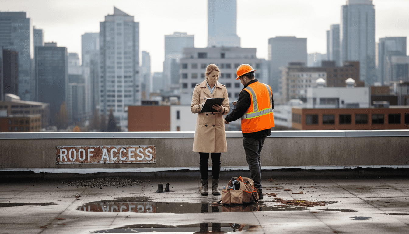 Property manager inspecting Vancouver commercial roof