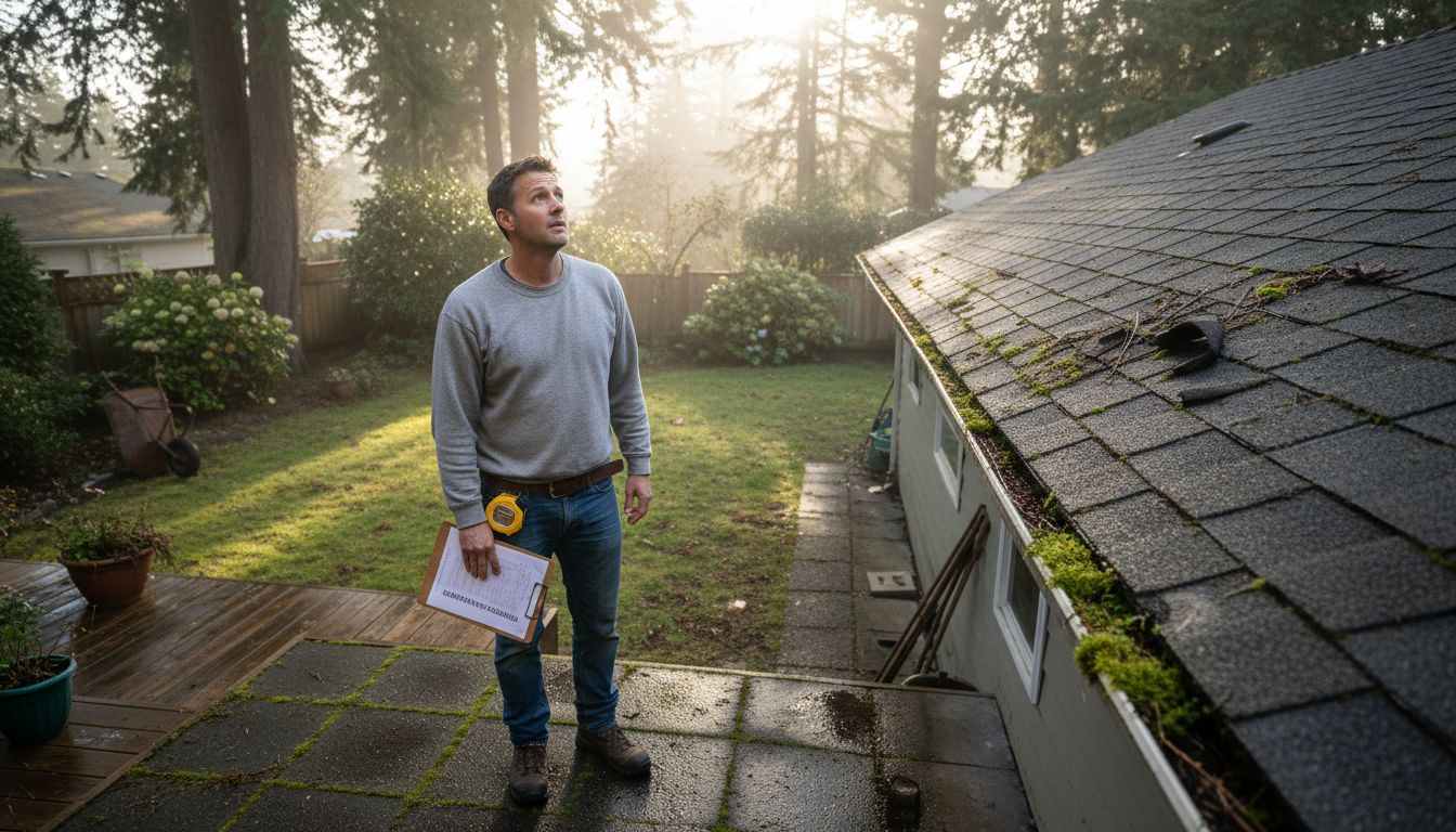 Homeowner examining roof replacement estimate