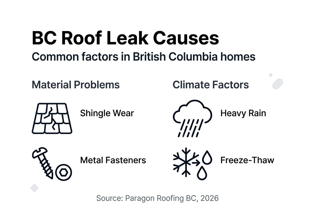 Infographic with BC roof leak main causes
