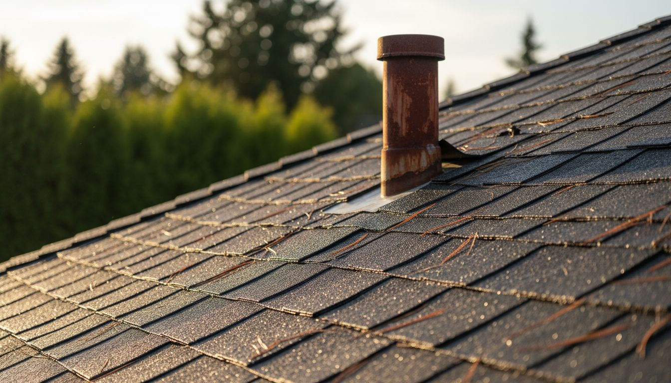 Closeup of worn BC roof shingles