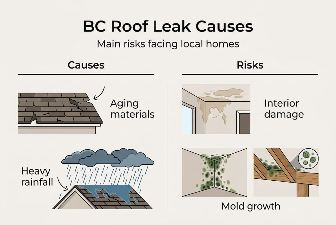 Infographic showing BC roof leak causes and risks