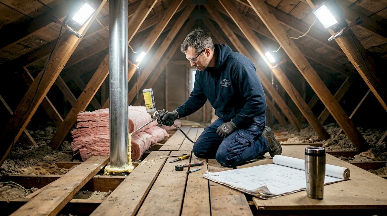 Contractor air-sealing attic insulation seams