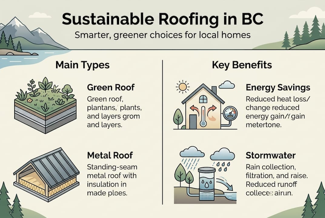 Infographic with types and benefits of sustainable roofs