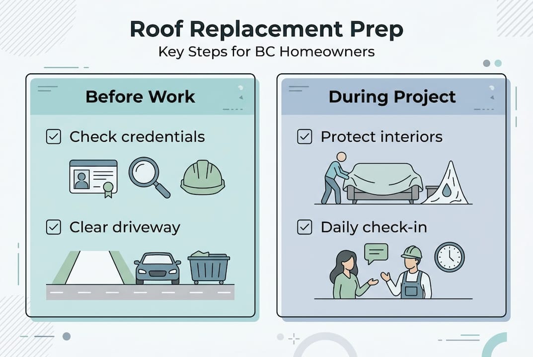 Infographic showing roof replacement preparation steps