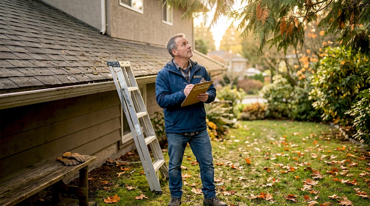 Homeowner doing visual roof inspection
