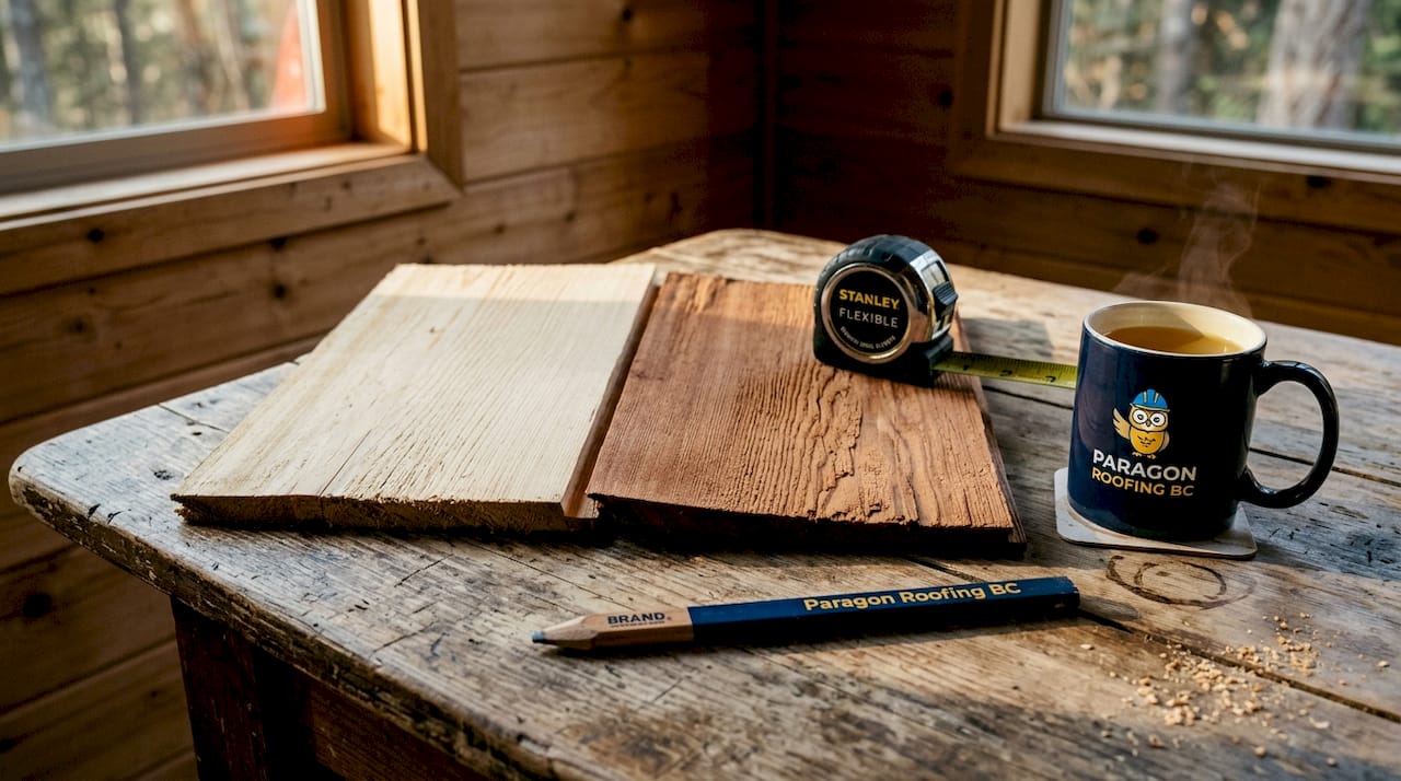 Alaskan yellow versus red cedar roofing samples