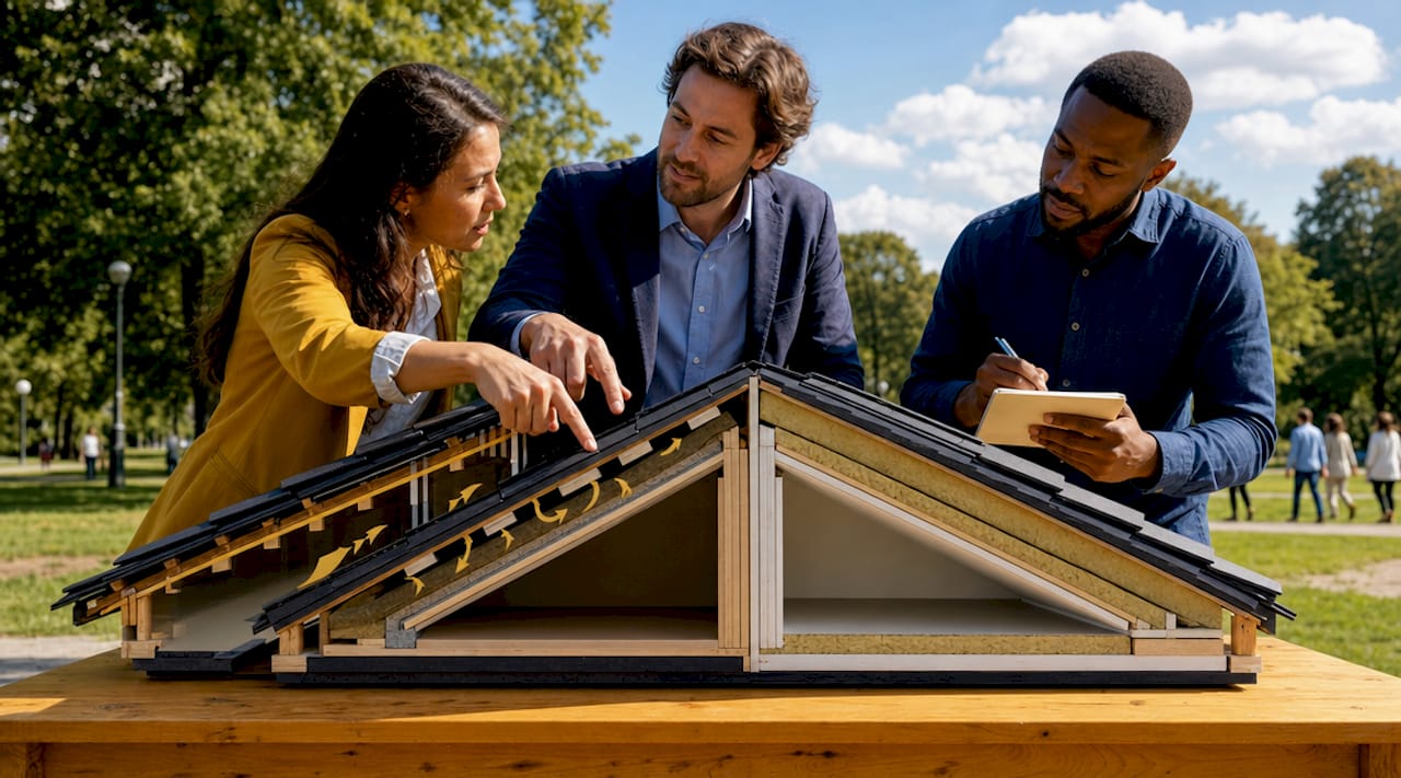 Model comparing cold and warm roof cross sections