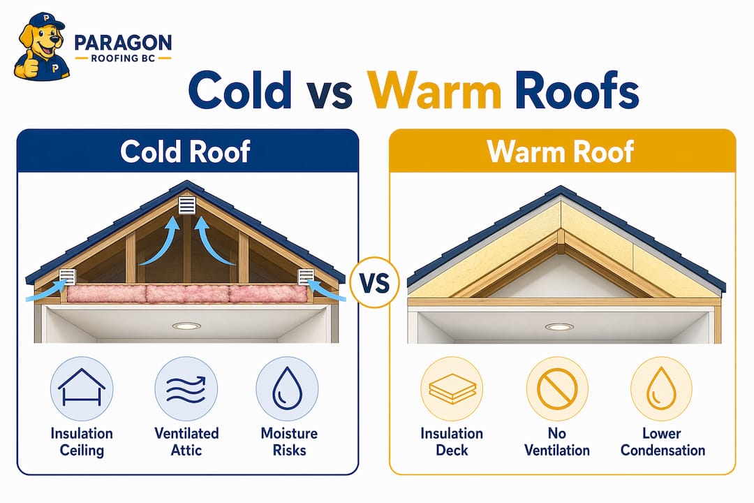 Infographic comparing cold and warm roof benefits