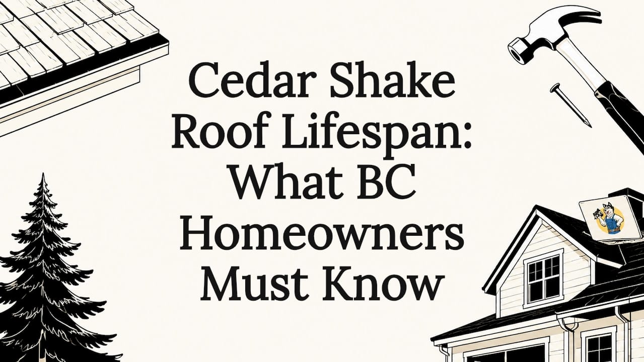 Decorative cedar shake roof title card illustration