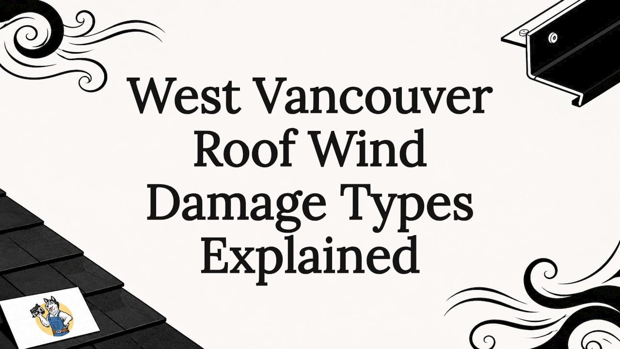 Decorative roof wind damage title card illustration