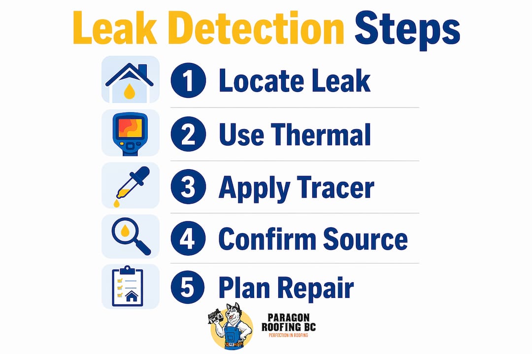 Infographic showing professional leak detection steps
