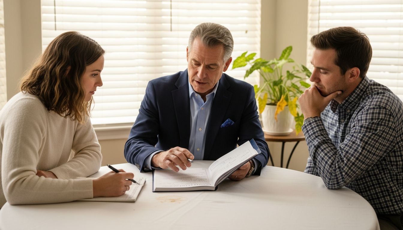 Agent reviews inspection results with buyers