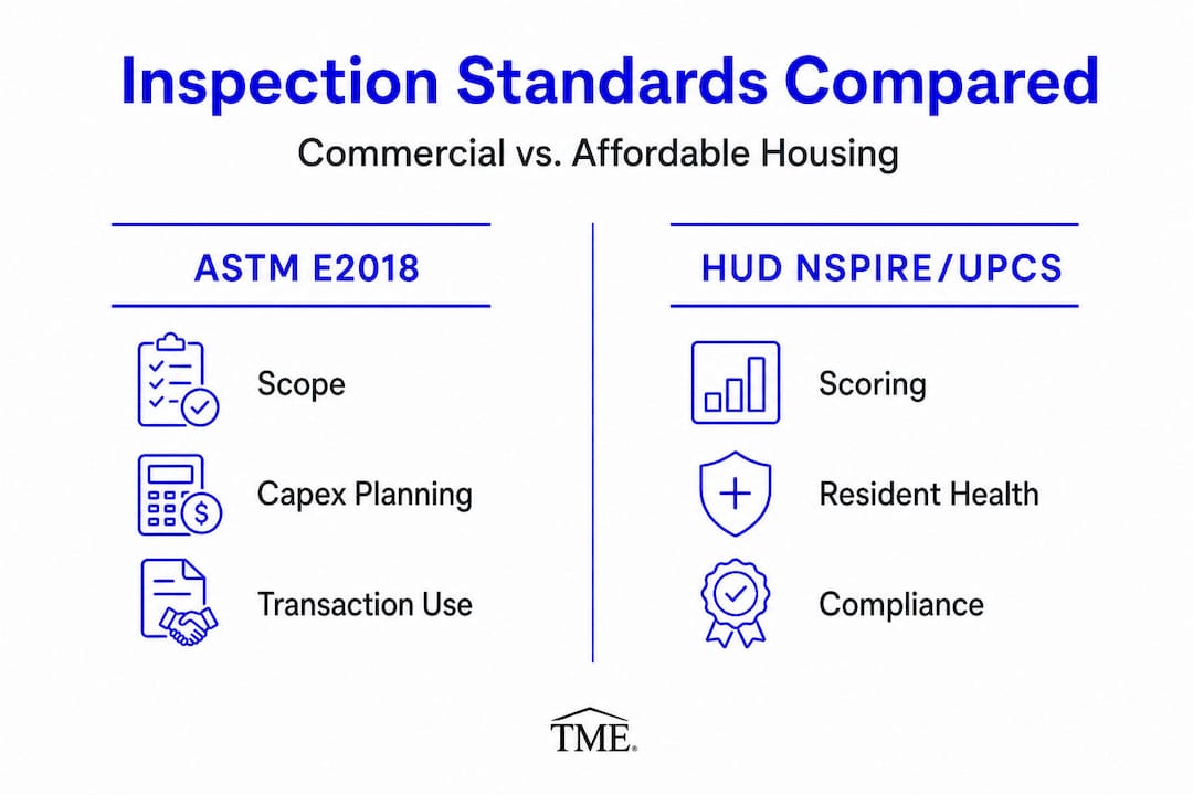 Infographic comparing ASTM and HUD inspection standards
